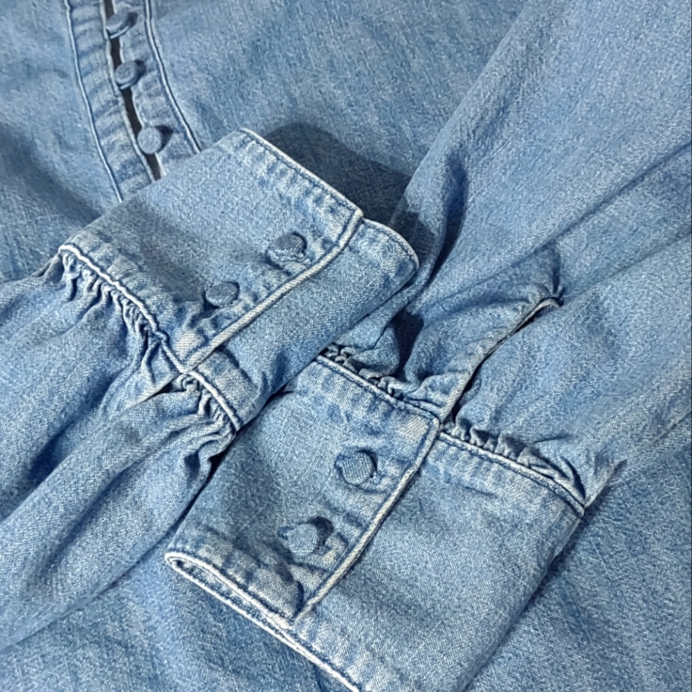J Crew Denim Dress Size Medium Blue Jeans Long Sleeve 100% Cotton Lightweight - Picture 7 of 10